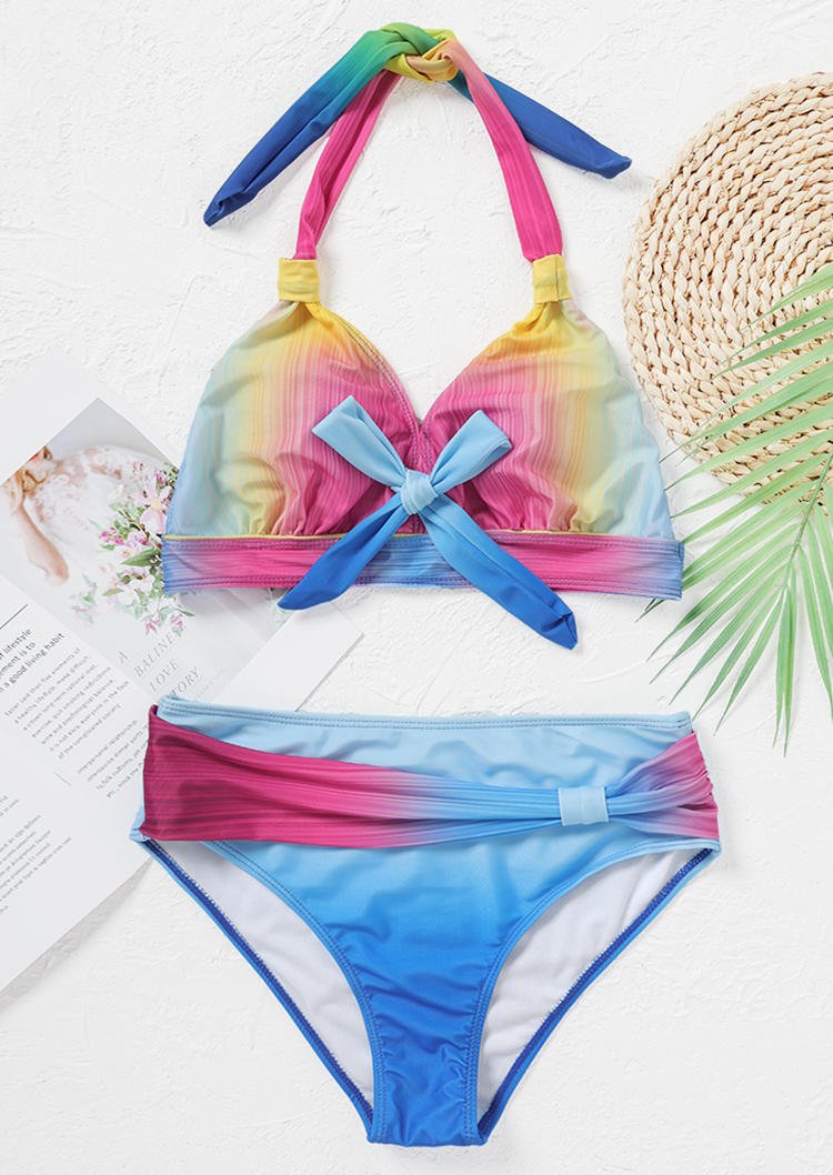 

Bikini Sets Gradient Bowknot Halter Bikini Set in Multicolor. Size