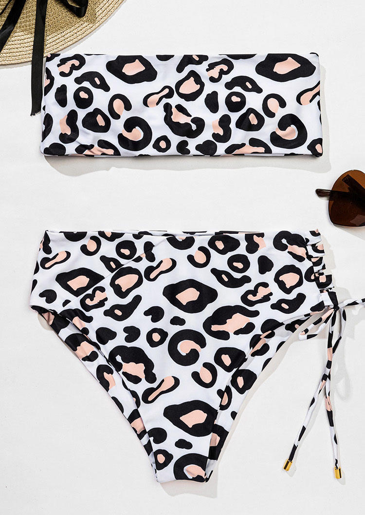 Bikini Sets Leopard Strapless Drawstring Bikini Set in Leopard. Size: S,M