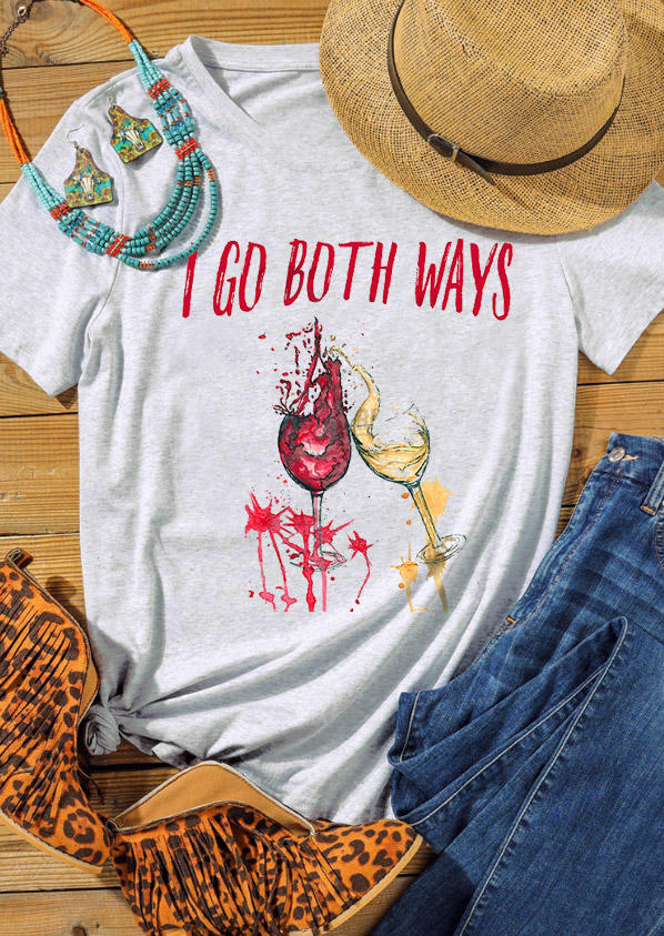 T-shirts Tees I Go Both Ways Wine Glass T-Shirt Tee in Light Grey. Size: S,M,L,XL