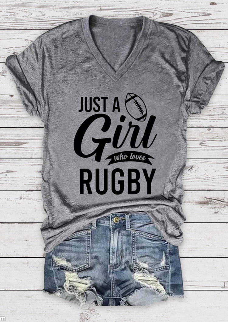 

T-shirts Tees Just A Girl Who Loves Rugby V-Neck T-Shirt Tee in Gray. Size: ,M,L,XL