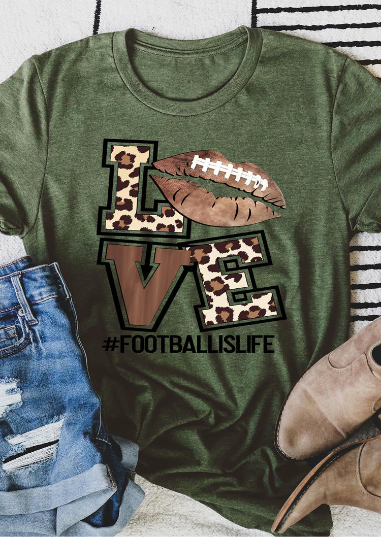 

T-shirts Tees Football Love Leopard T-Shirt Tee in Army Green. Size: ,M,L,XL