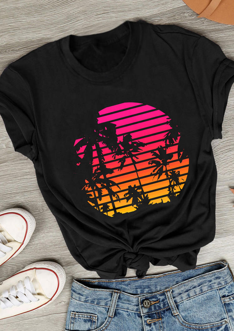 Sunset Beach O-Neck T-Shirt Tee - Black 529618