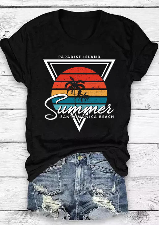 T-shirts Tees Summer Santa Monica Beach T-Shirt Tee in Black. Size: S,M,L,XL