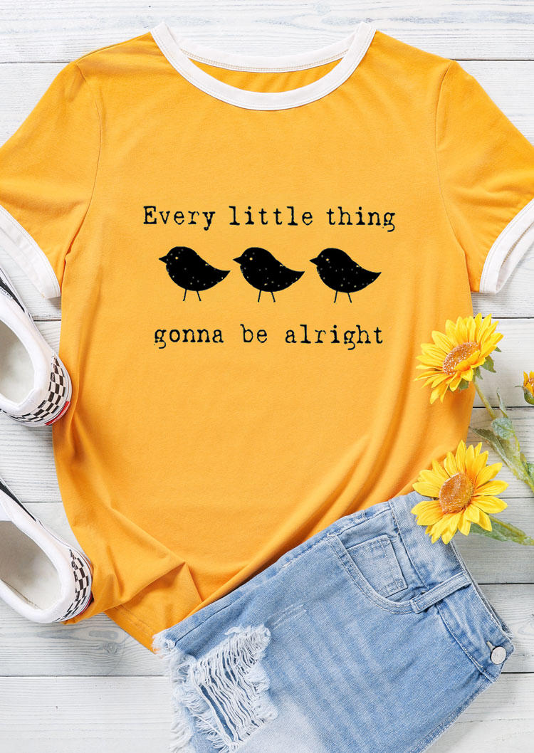 T-shirts Tees Every Little Thing Gonna Be Alright T-Shirt Tee in Yellow. Size: S,M,L,XL
