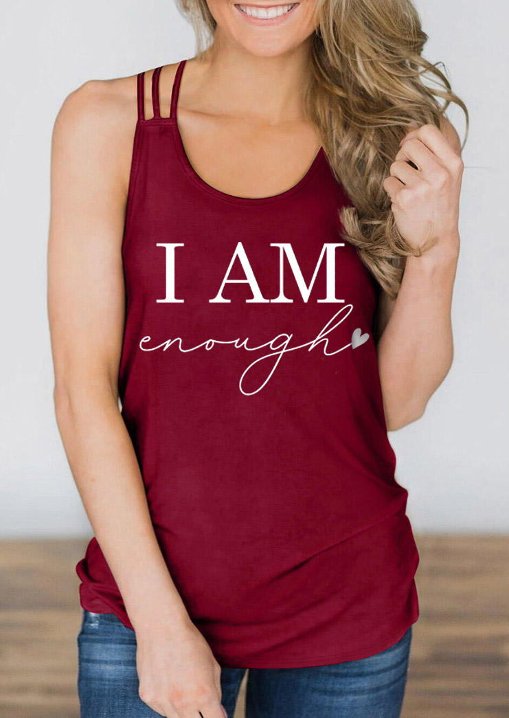 

Tank Tops I Am Enough Cut Out Camisole in Burgundy. Size: ,M,L,XL
