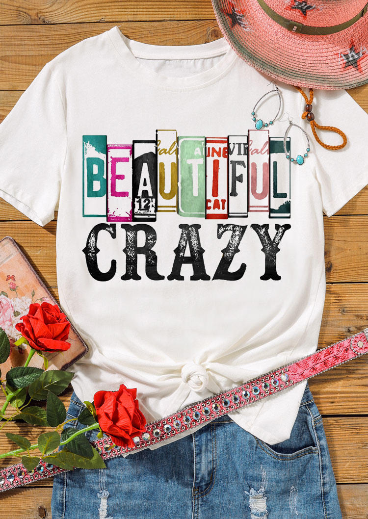 T-shirts Tees Beautiful Crazy O-Neck T-Shirt Tee in White. Size: S