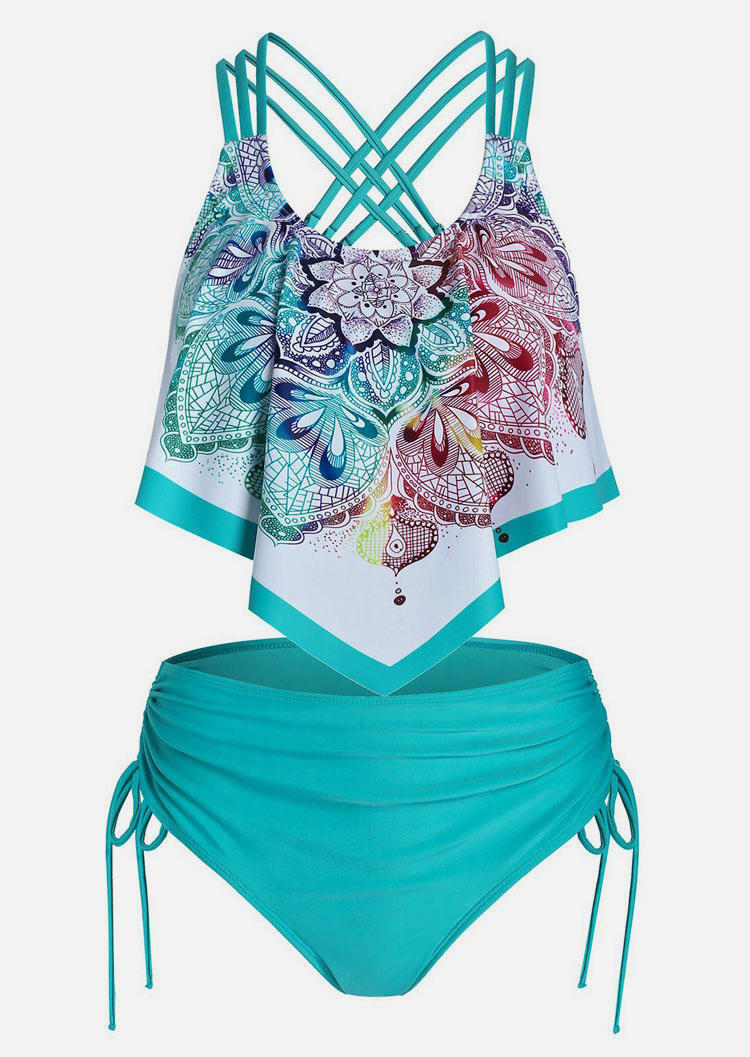 

Tankinis Criss-Cross Mandala Tankini Set in Green. Size