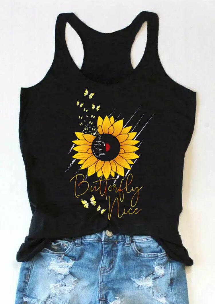 

Tank Tops Butterfly Sunflower Racerback Tank Top in Black. Size: ,M,L,XL