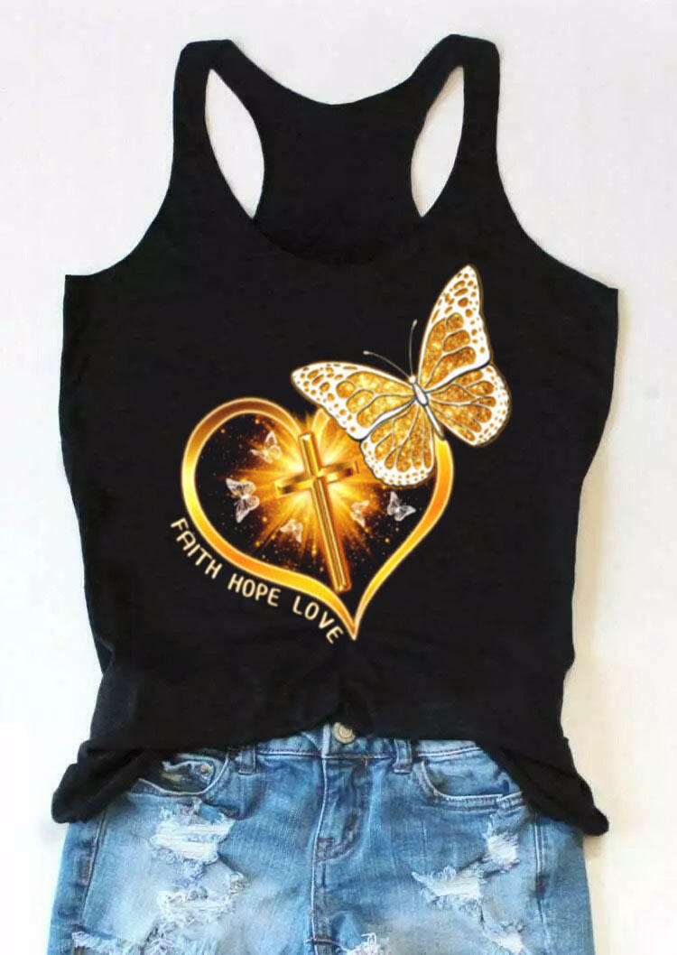 

Tank Tops Faith Hope Love Butterfly Heart Cross Racerback Tank Top in Black. Size: ,M,L,XL