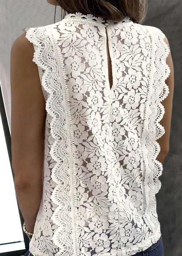 

Tank Tops Lace Splicing V-Neck Tank Top in White. Size