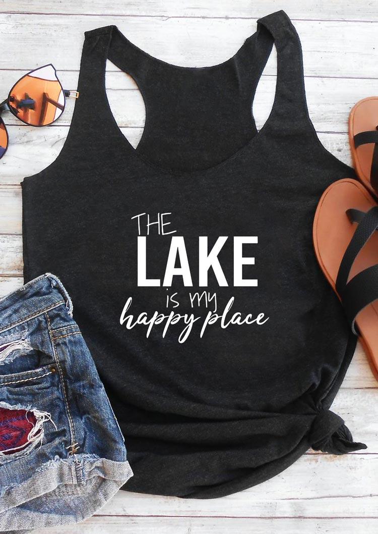 

Tank Tops The Lake Is My Happy Place Racerback Tank Top in Black. Size: ,M,L,XL