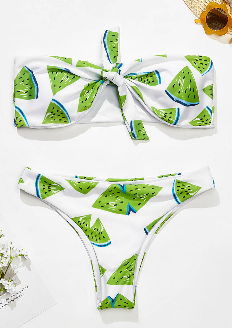 Bikini Sets Watermelon Tie Strapless Bikini Set in White. Size: L,M,S,XL