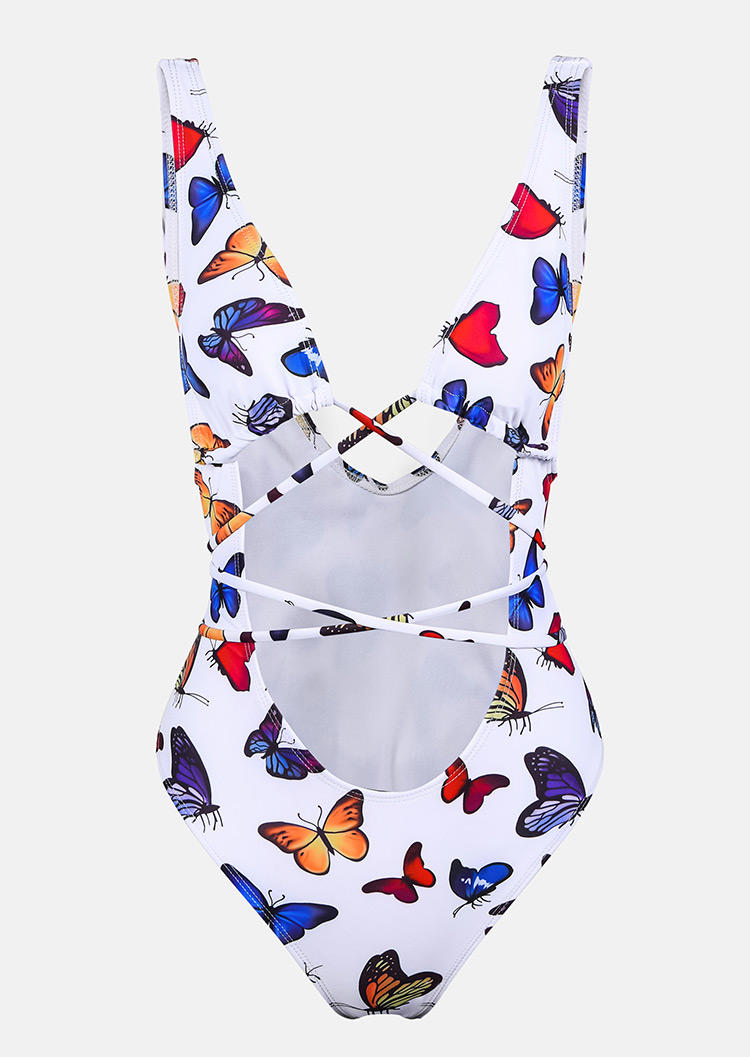 

One-Pieces Swimsuit Butterfly Open Back One-Piece Bathing Suit Swimwear in White. Size: ,M,L