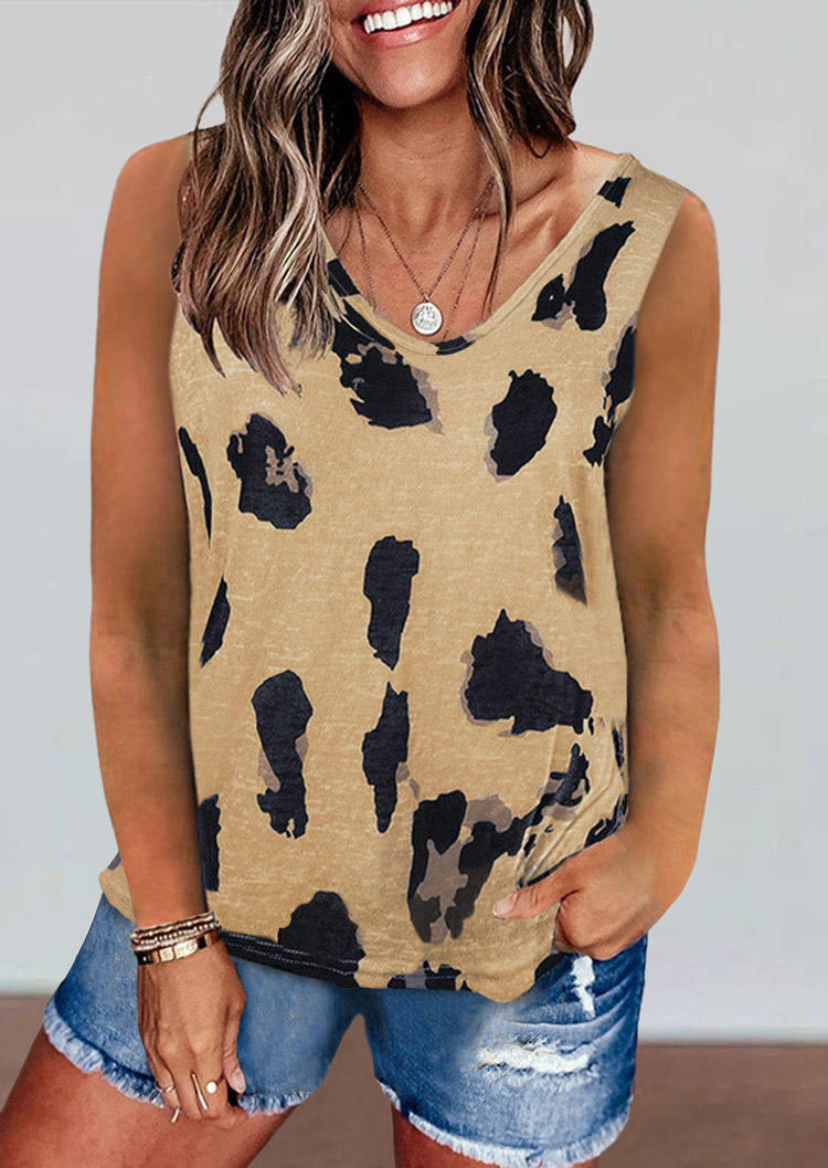 

Tank Tops Cow Sleeveless Casual Tank Top in Khaki. Size: ,M,L,XL