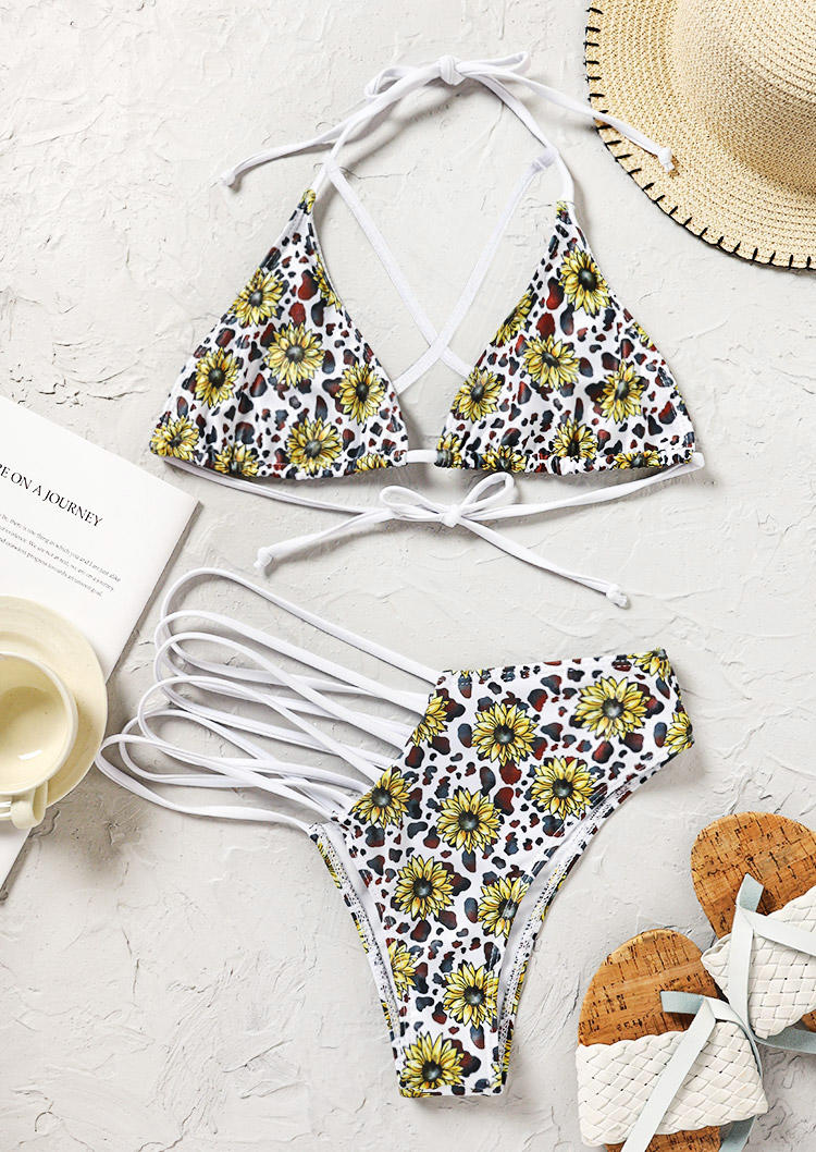 

Bikini Sets Sunflower Hollow Out Criss-Cross Bikini Set in Multicolor. Size
