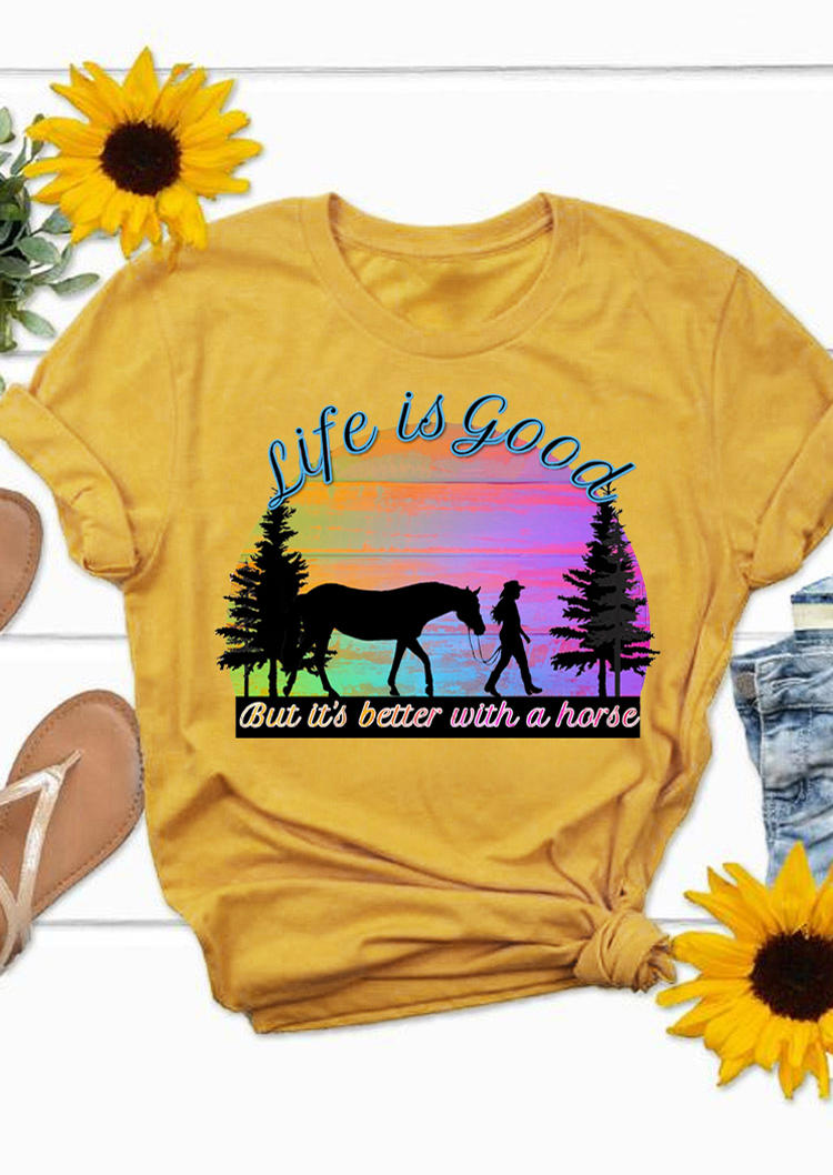 

T-shirts Tees Life Is Good But It's Better With A Horse T-Shirt Tee in Yellow. Size