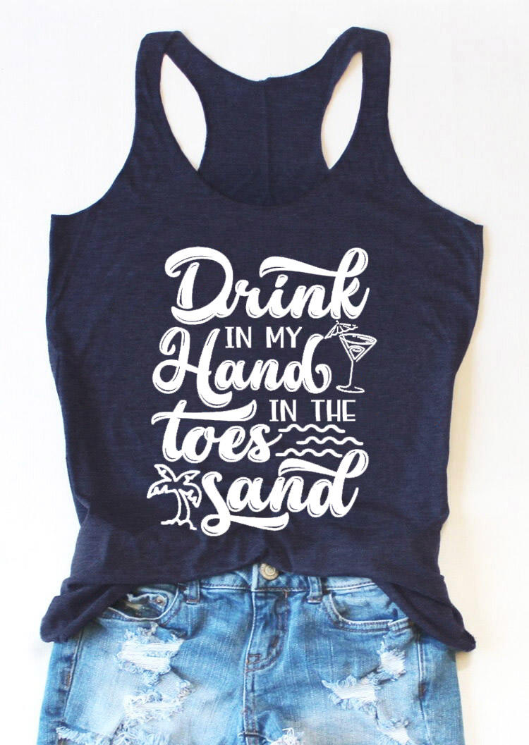 

Tank Tops Drink In My Hand In The Toes Sand Racerback Tank Top in Navy Blue. Size