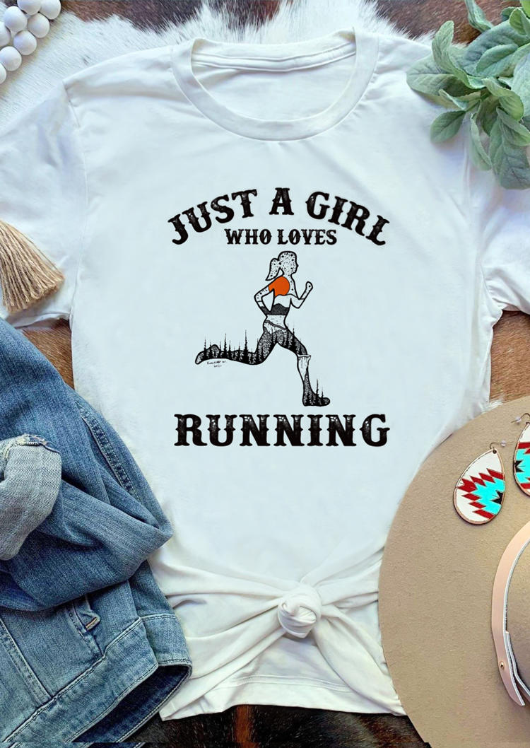 T-shirts Tees Just A Girl Who Loves Running T-Shirt Tee in White. Size: S,M,L,XL