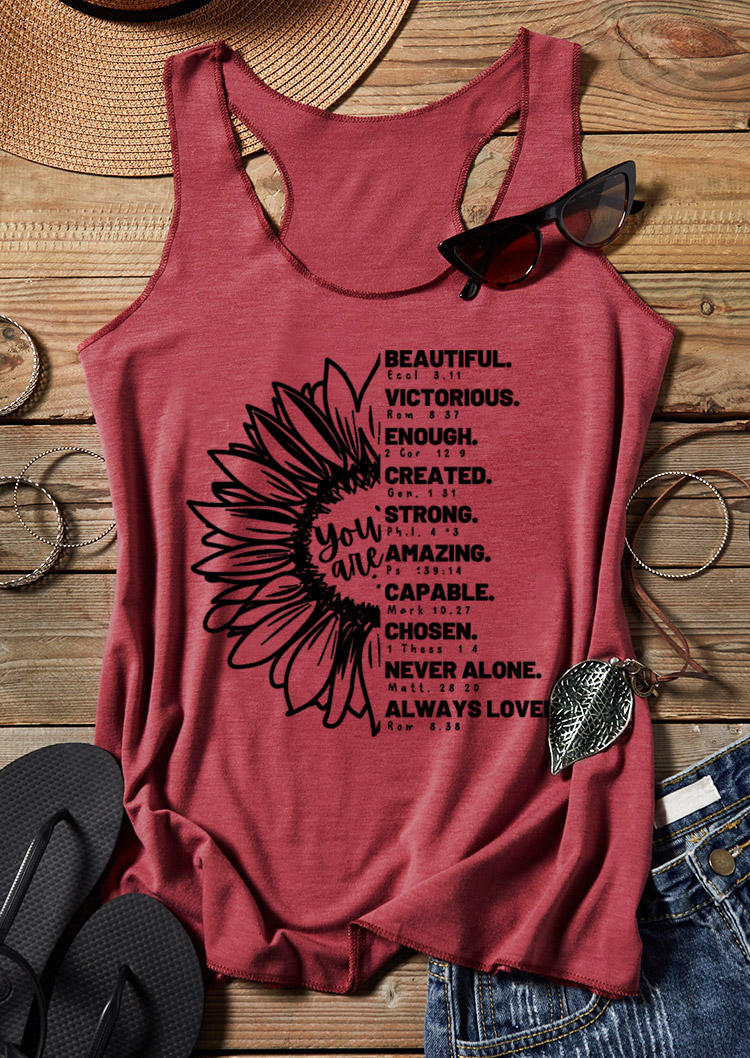 Tank Tops Sunflower Inspiration Racerback Tank Top in Brick Red. Size: M