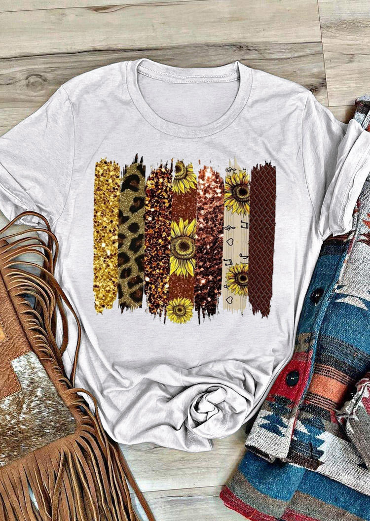 

T-shirts Tees Sunflower Leopard O-Neck T-Shirt Tee in Light Grey. Size: ,M,L,XL