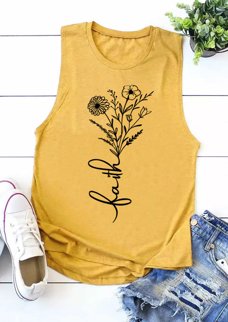 Tank Tops Faith Floral Sleeveless Tank Top in Yellow. Size: S,M,L,XL