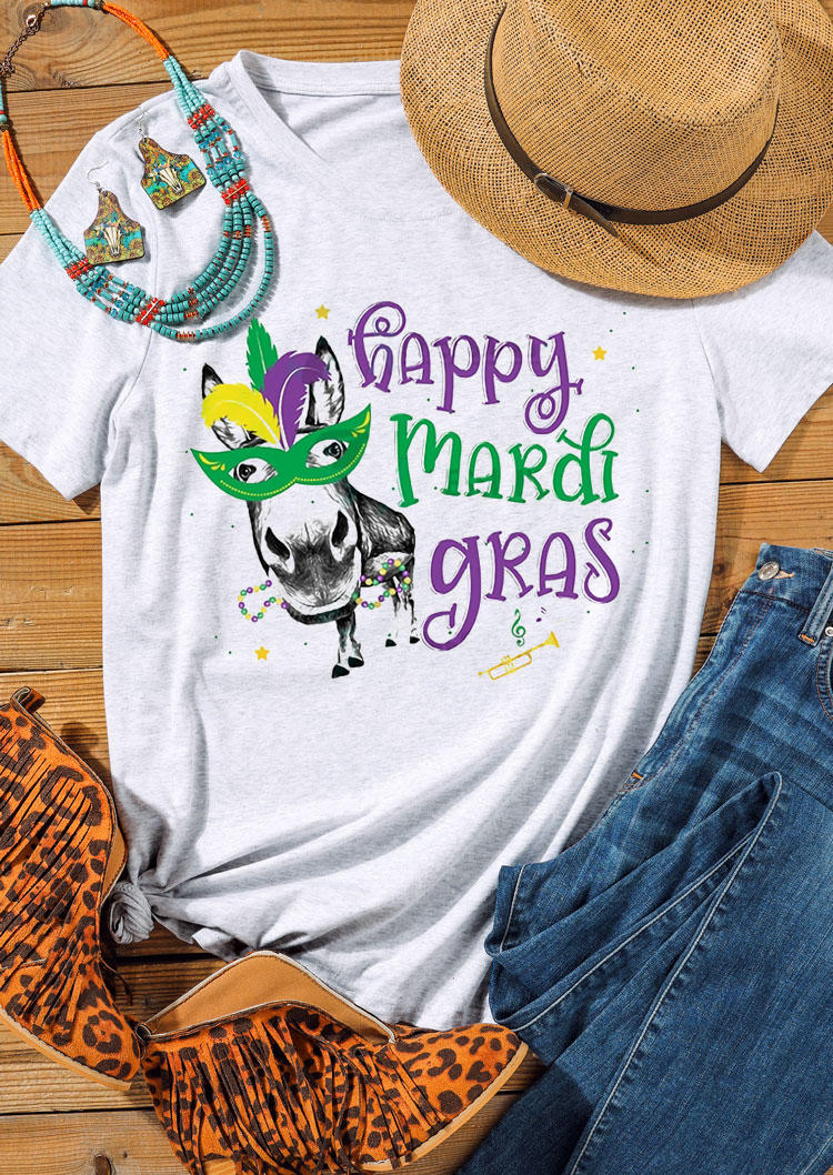 

T-shirts Tees Happy Mardi Gras O-Neck T-Shirt Tee in Light Grey. Size: ,M,L,XL
