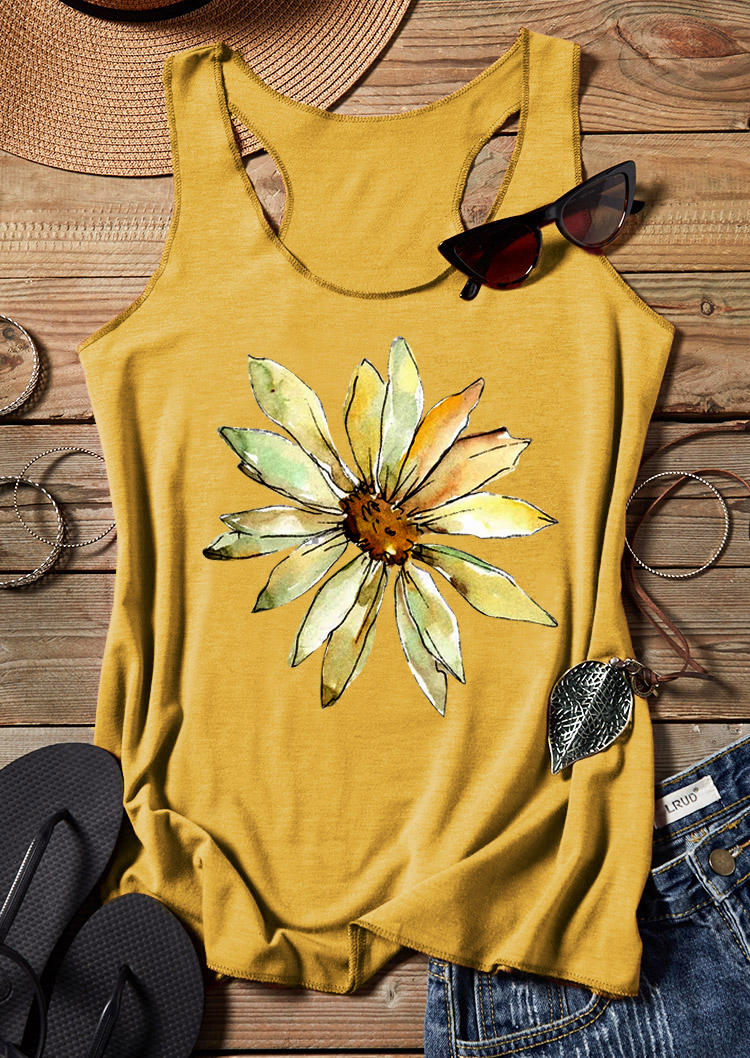 

Tank Tops Daisy Sleeveless Racerback Tank Top in Yellow. Size: L,M,S