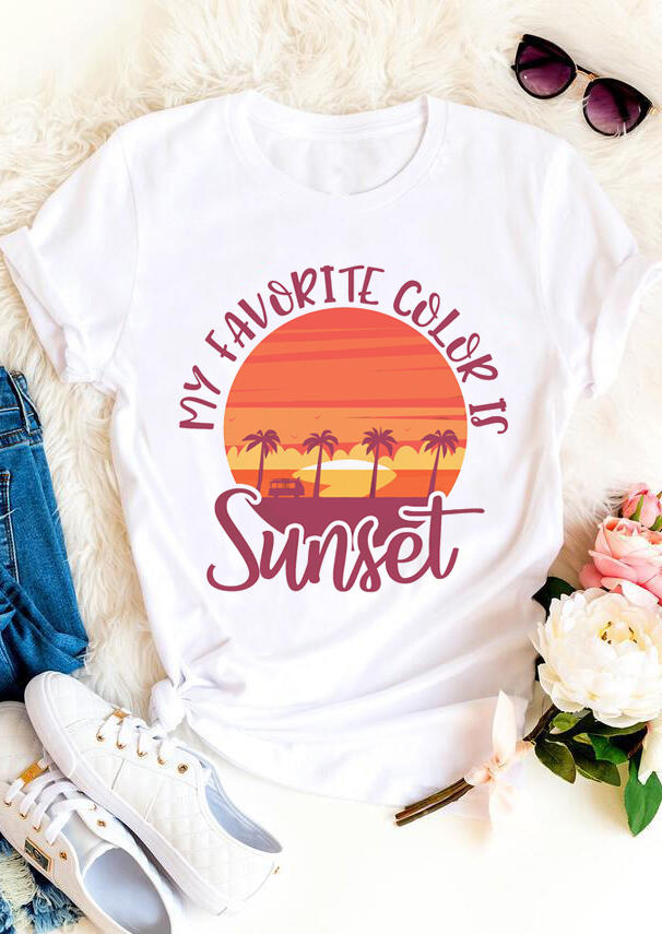 

T-shirts Tees My Favorite Color Is Sunset T-Shirt Tee in White. Size: ,M,L,XL