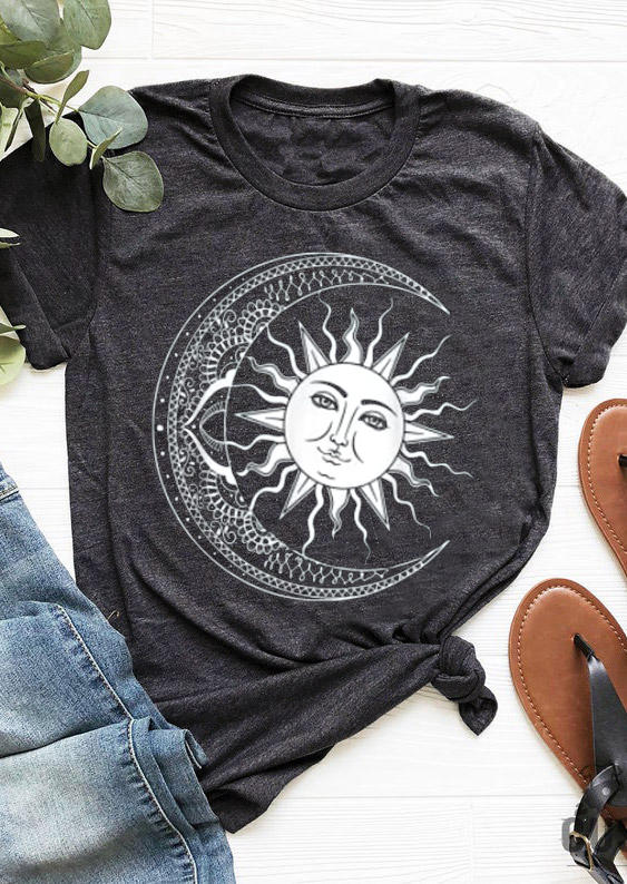 

T-shirts Tees Mandala Sun Tribal Moon T-Shirt Tee in Dark Grey. Size: ,L