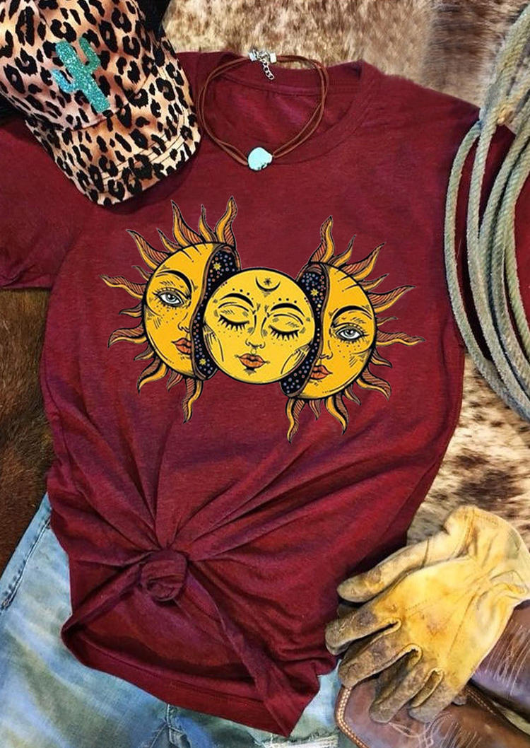 

T-shirts Tees Sun Moon O-Neck T-Shirt Tee in Burgundy. Size