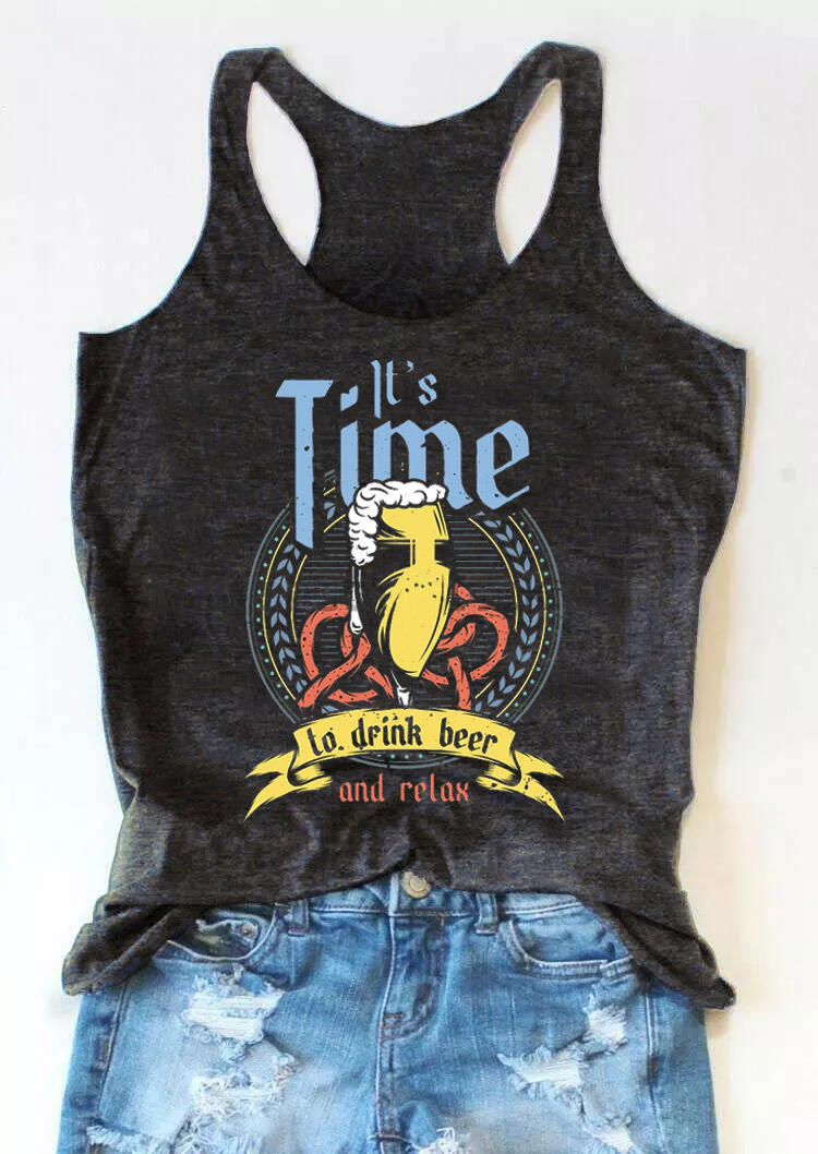 It's Time To Drink Beer And Relax Racerback Tank - Dark Grey