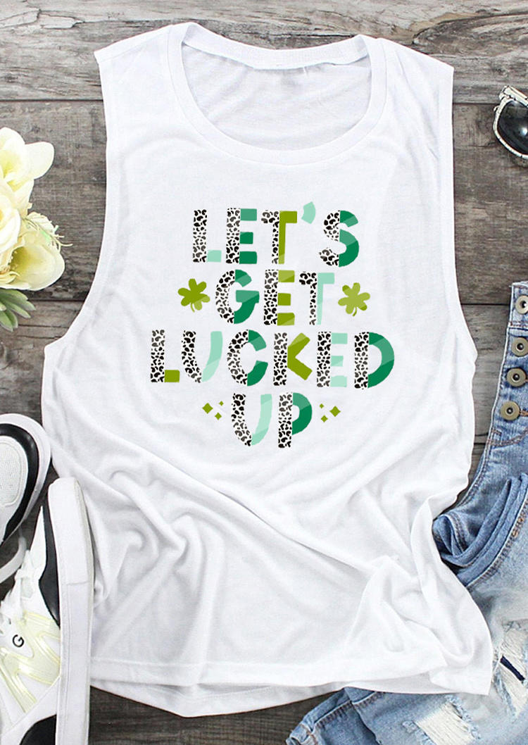 

Tank Tops St. Patrick' Day Let' Get Lucked Up Lucky Shamrock Tank Top in White. Size: ,M,L,XL