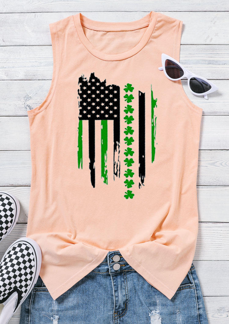 

Tank Tops St. Patrick' Day Shamrock American Flag Tank Top in Pink. Size: ,M,L,XL