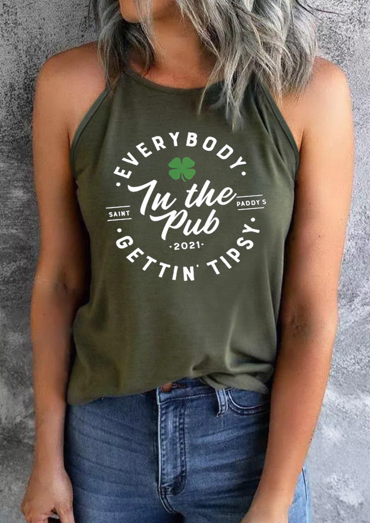 Tank Tops Everybody In The Pub Gettin Tipsy Lucky Shamrock Tank Top in Army Green. Size: S,M,L,XL