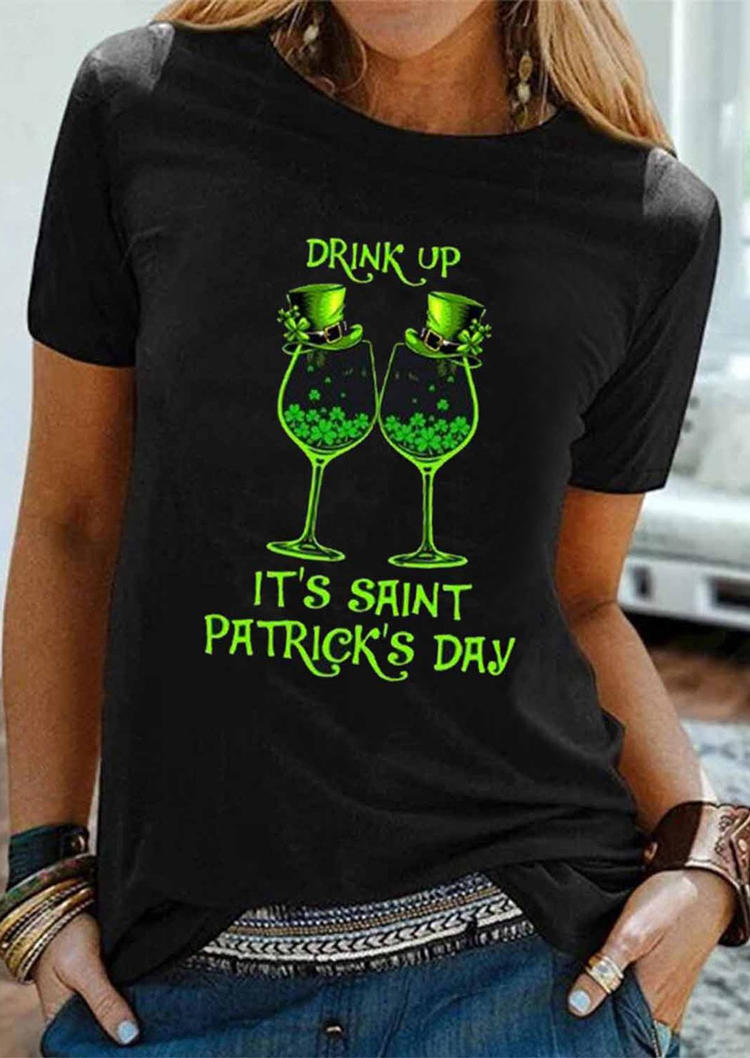T-shirts Tees Drink Up It's Saint Patrick's Day Lucky Shamrock T-Shirt Tee in Black. Size: M