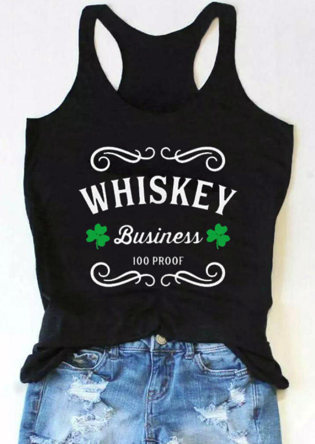 

Tank Tops St. Patrick's Day Whiskey Business 100 Proof Shamrock Racerback Tank Top in Black. Size