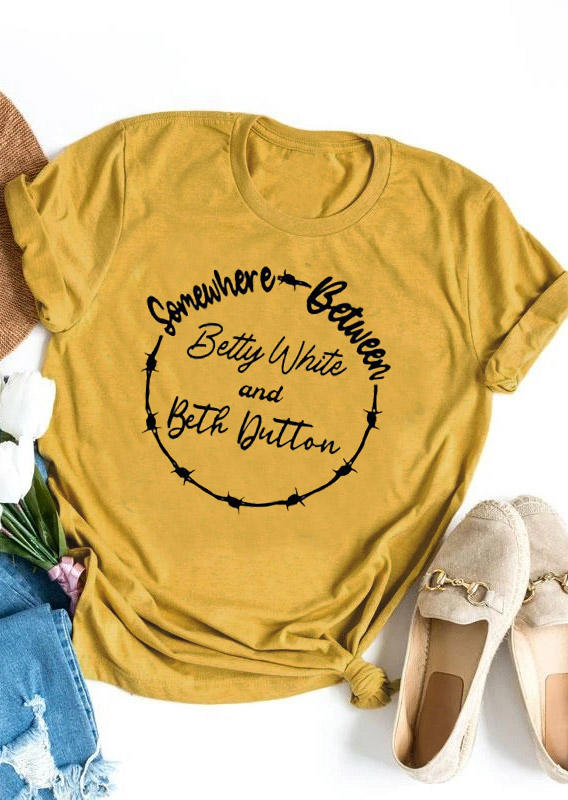 T-shirts Tees Somewhere Between Betty White T-Shirt Tee in Yellow. Size: XL