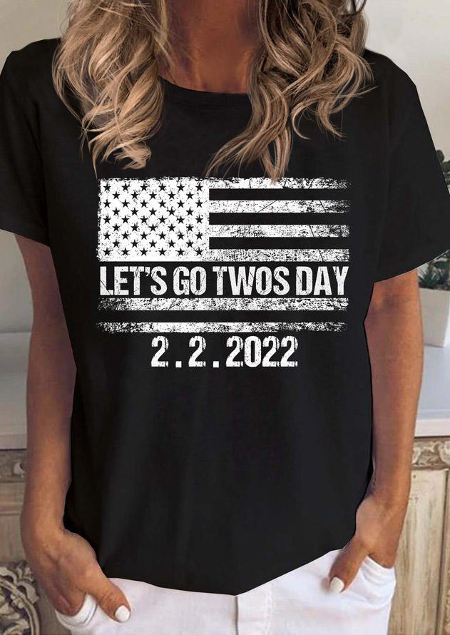 T-shirts Tees American Flag Let's Go Twosday 2.2.2022 T-Shirt Tee in Black. Size: S,M,L,XL