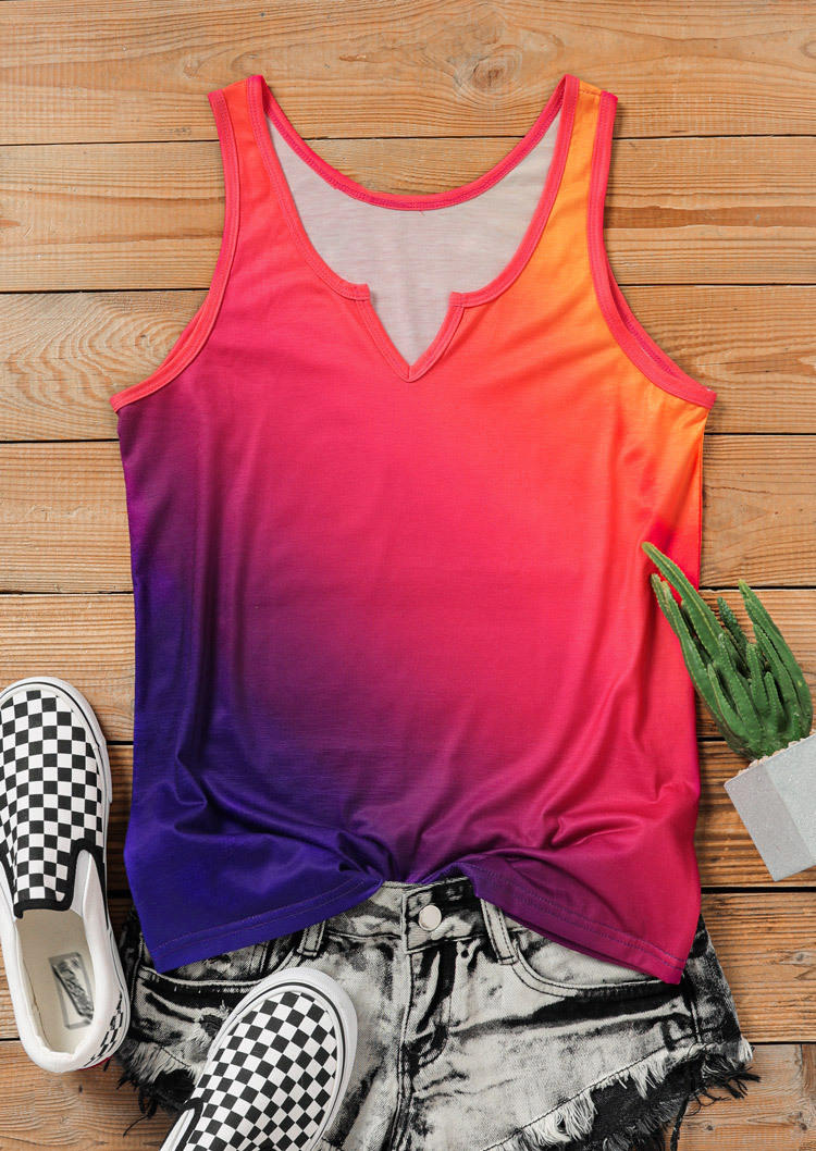Gradient Notched Neck Casual Tank