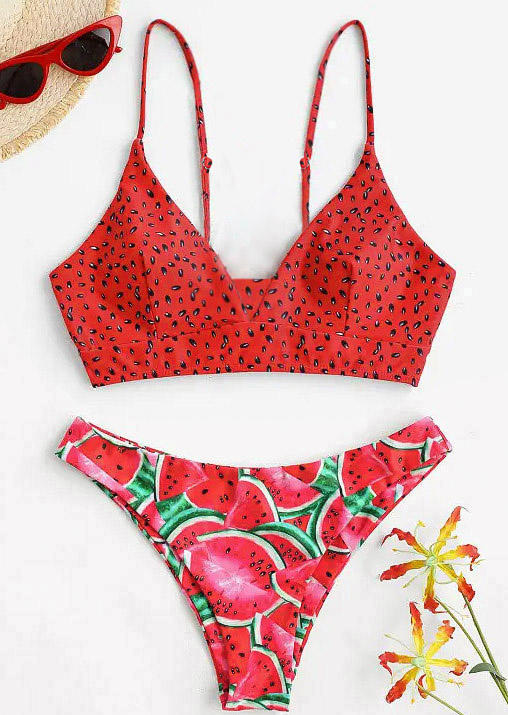 Bikini Sets Watermelon Adjustable Straps Bikini Set in Red. Size: L,M,S,XL