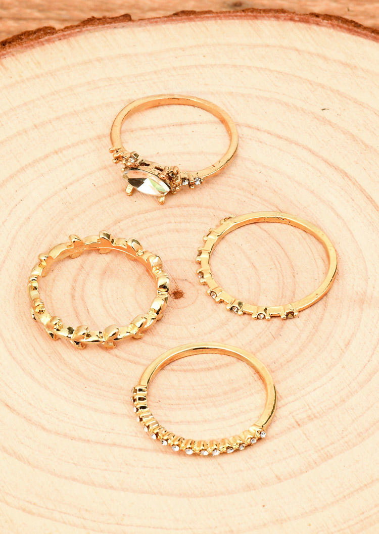 

Rings 4Pcs Rhinestone Alloy Ring Set in Gold. Size