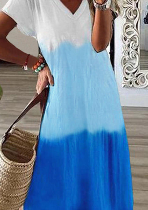 Gradient Slit V-Neck Maxi Dress - Blue