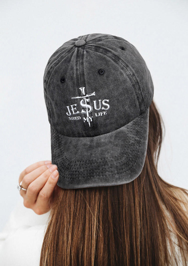 Jesus Saved My Life Cross Baseball Cap - Dark Grey