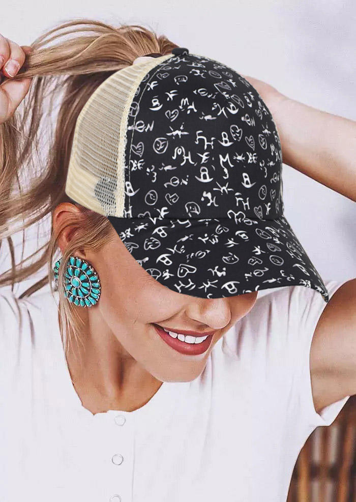 

Hats Graffiti Mesh Hollow Out Adjustable Baseball Cap in Black. Size