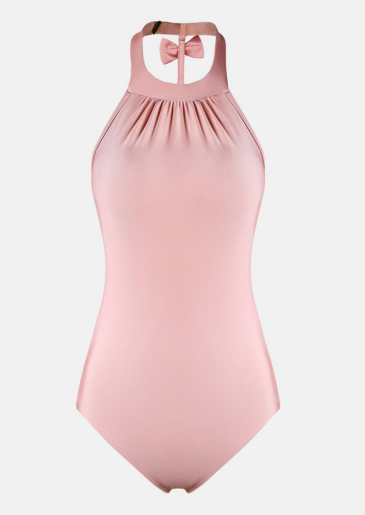 One-Pieces Swimsuit Bowknot Halter One-Piece Bathing Suit Swimwear in Light Pink. Size: M,L,XL