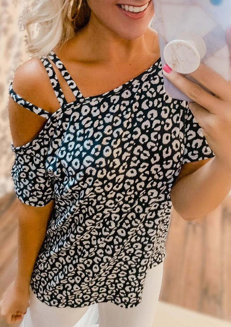 

Blouses Leopard One Sided Cold Shoulder Blouse in Leopard. Size: ,M,L,XL