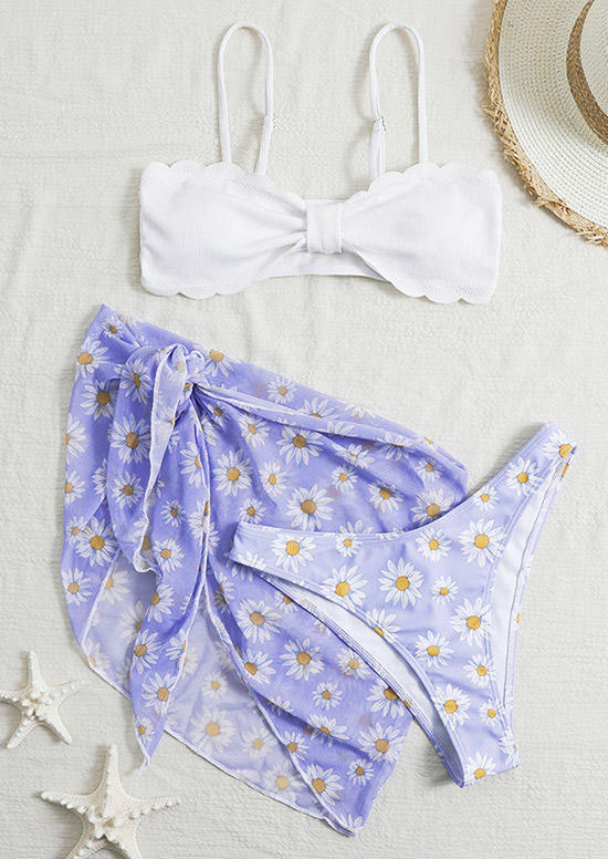 

Bikini Sets 3Pcs Daisy Tie Bikini Set in Purple. Size: ,L