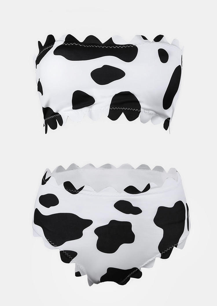 

Bikini Sets Cow Strapless Bandeau High Waist Bikini Set in Multicolor. Size