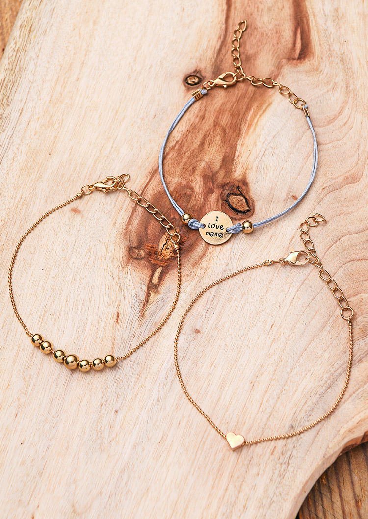 

Bracelet 3Pcs I Love Mama Beading Bracelet Set in Gold. Size