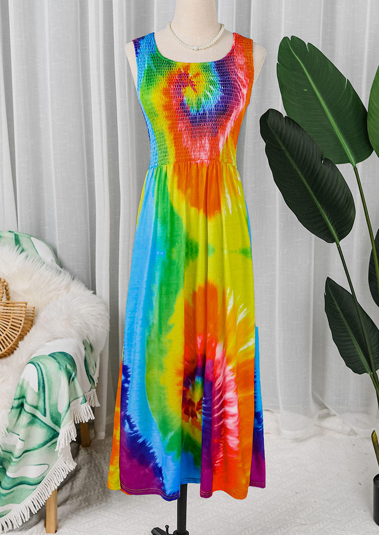 

Maxi Dresses Swirl Tie Dye Smocked Maxi Dress in Multicolor. Size